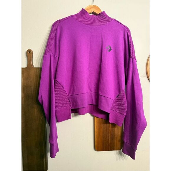 Converse Purple Long Sleeve Knit Cropped Logo Activewear Pullover Sweater Medium - Picture 1 of 6